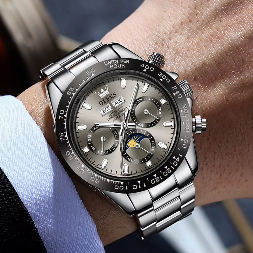 6654 Luxury Mens Watch Chronograph Automatic Mechanical Wristwatch Waterproof Luminous Top Brand Watch for Man Date Sport