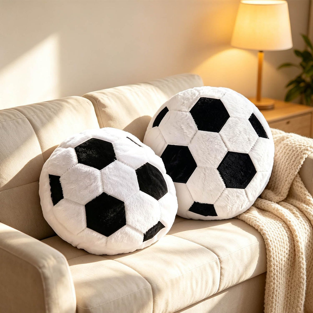 2PCS Soccer Throw Pillows Soccer Shaped Decorative Pillows 13In