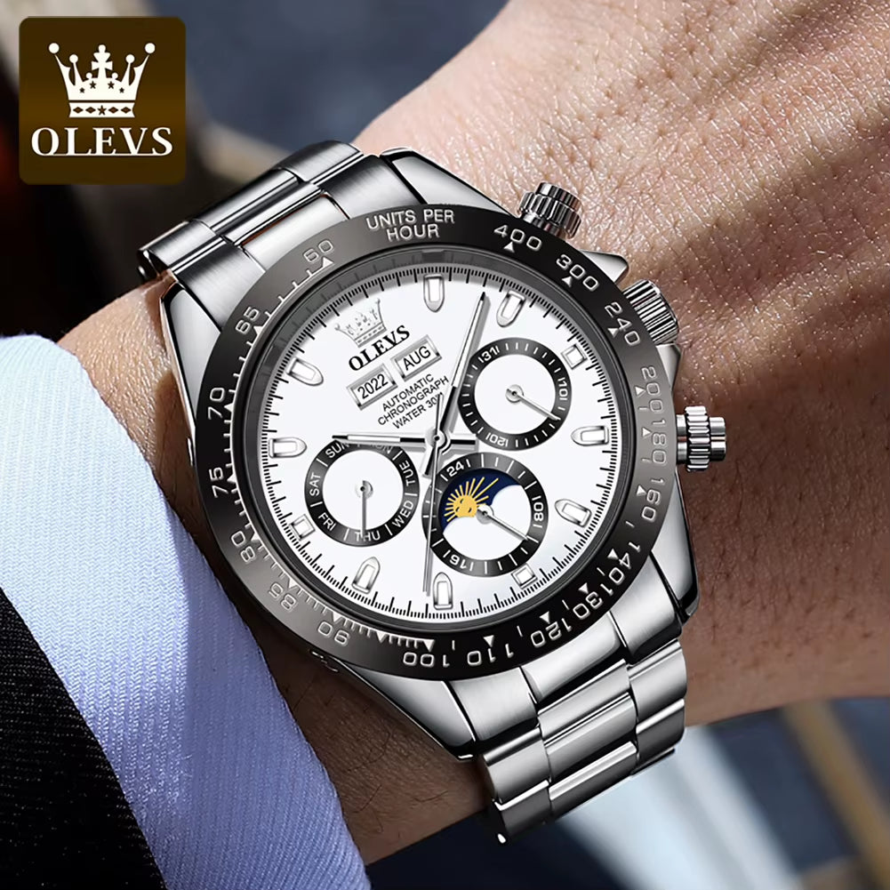 6654 Luxury Mens Watch Chronograph Automatic Mechanical Wristwatch Waterproof Luminous Top Brand Watch for Man Date Sport