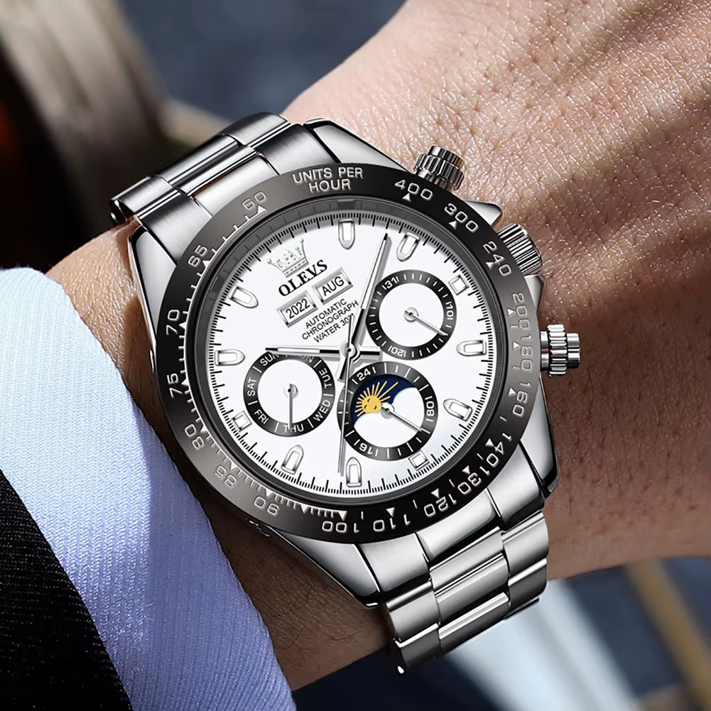 6654 Luxury Mens Watch Chronograph Automatic Mechanical Wristwatch Waterproof Luminous Top Brand Watch for Man Date Sport