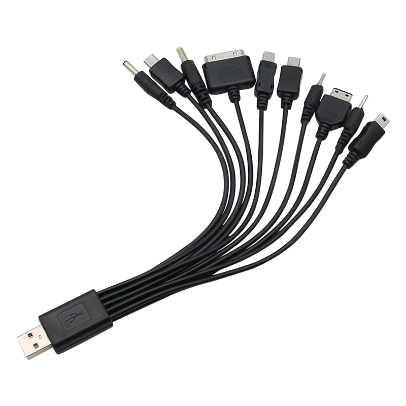 Universal USB to Multi Plug Cell Phone Charger Cable 10 to 1 USB Cable for Samsung Xiaomi Huawei Google OPPO Vivo Charger Cable