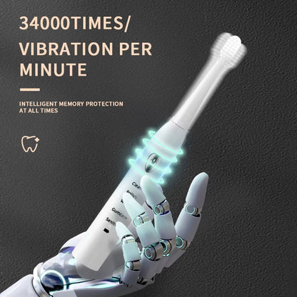 Jianpai Adult Black White Classic Acoustic Electric Toothbrush Adult 5-Gear Mode USB Charging IPX7 Waterproof Acoustic Electric