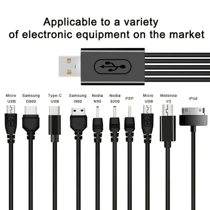 Universal USB to Multi Plug Cell Phone Charger Cable 10 to 1 USB Cable for Samsung Xiaomi Huawei Google OPPO Vivo Charger Cable