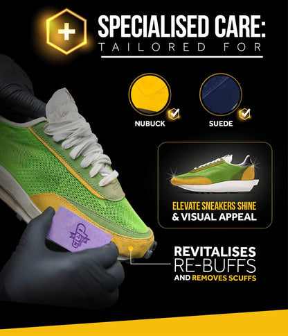 Shoe Care Pack - Premium Sneaker Cleaning Kit with 6 X Sneaker Wipes, 2 X Pill, Eraser, 3.5 Oz Cleaning Solution, Microfibre Cloth & Brush
